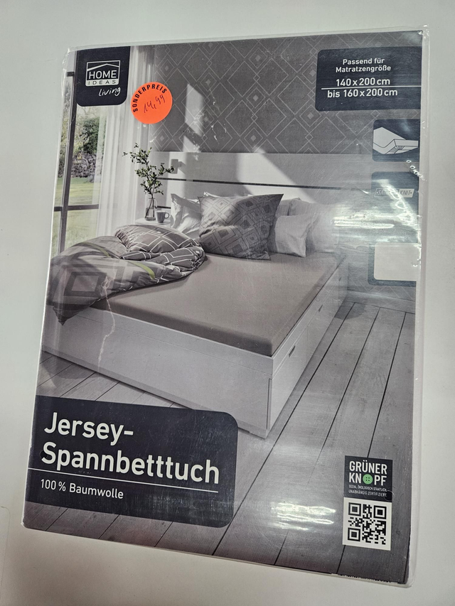Jersey-Spannbettuch 90×200 Weiß & Grau 