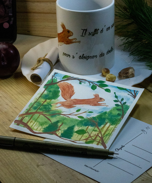 Au delà des branches - carte postale - Ecureuil -