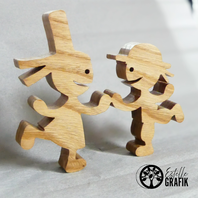 Sculpture en Bois d’un Couple de Bretons