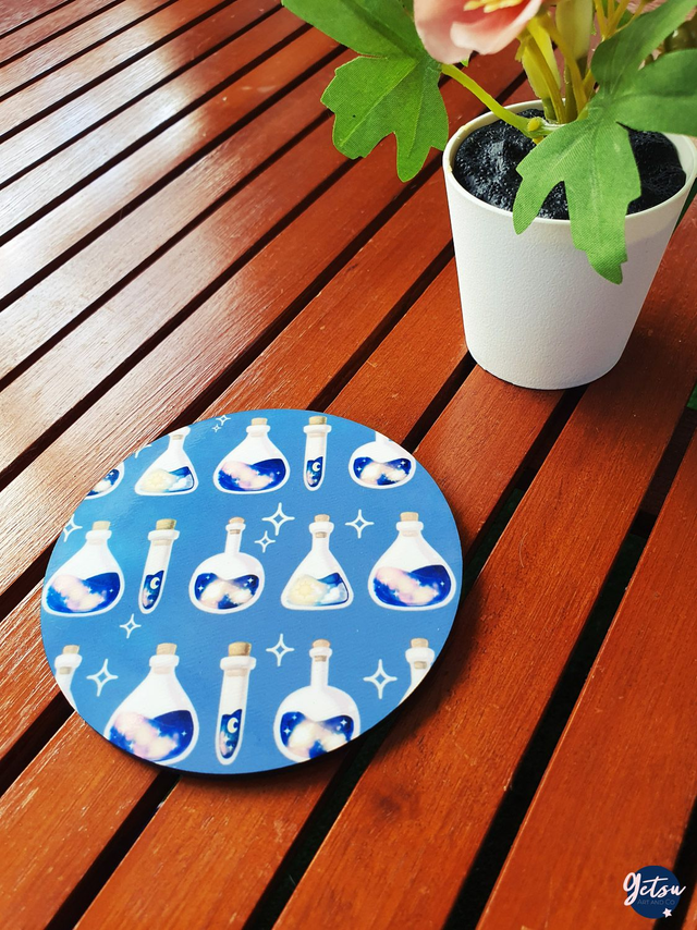 Sous-verre en bois contreplaqué, potions