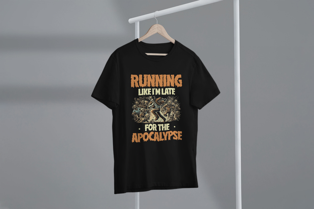 Running Like I’m Late For The Apocalypse, Zombie Humor. Laufen, als ob ich zu spät zur Apokalypse käme, Zombie-Humor