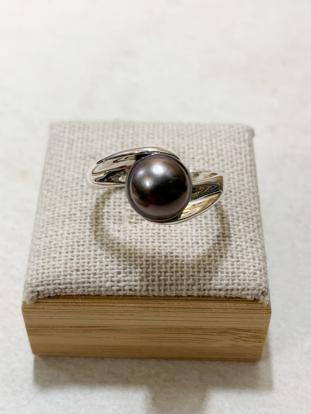 Bague en argent 925 et véritable Perle de culture de Tahiti