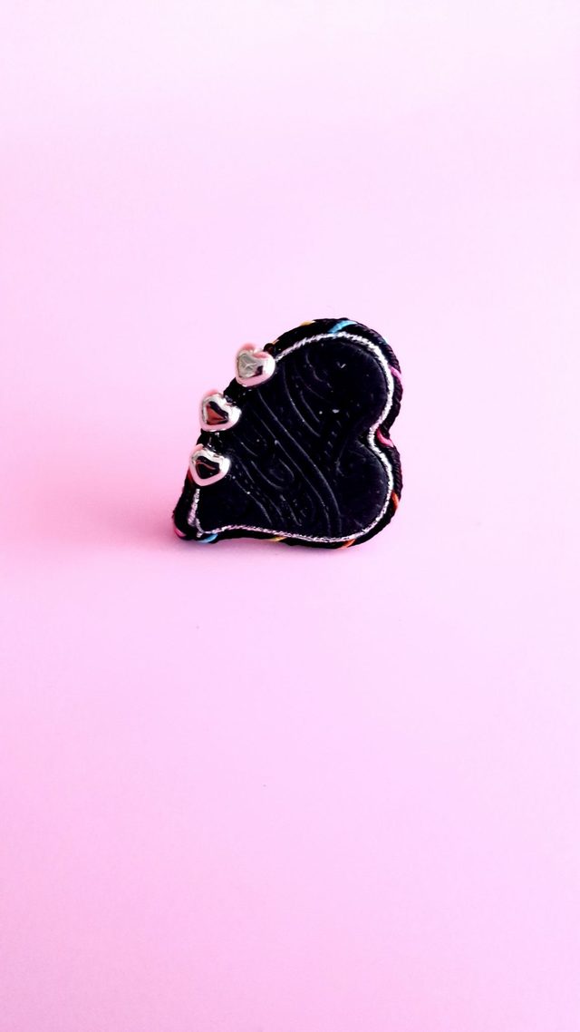 Bague Coups de coeur noir et argenté