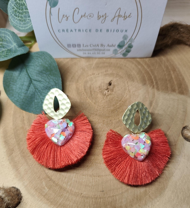 BO MINI BOHEME COEUR /POMPONS CORAIL 0001363