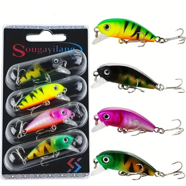 Ensemble de 4 Leurres de Pêche ABS Durable, Action de Nage Réaliste Pêche en Eau Douce &amp; Salée