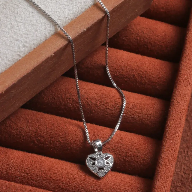 Colar Coração Cravejado 40cm+5cm - Ródio