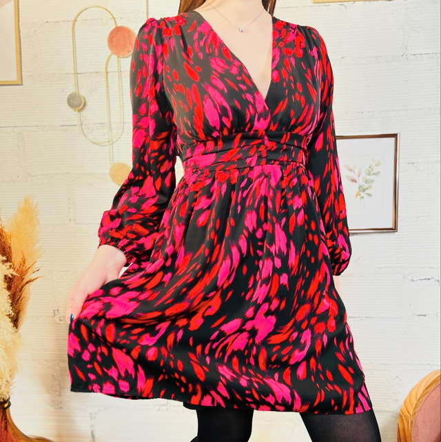Robe Imprimés Fuchsia Rouge et Noire Justine 