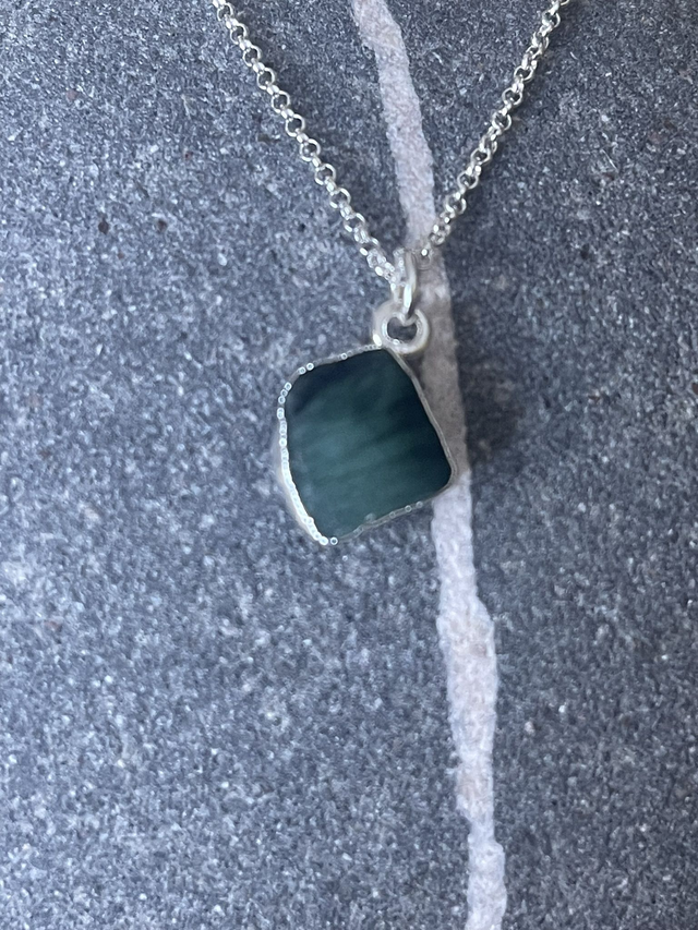 May - Emerald birthstone necklace - raw &amp; wrapped with sterling silver