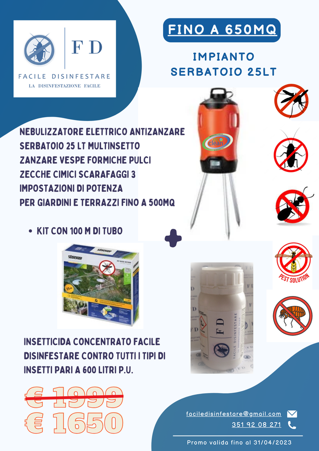 Impianto anti zanzare e insetti molesti fino a 650MQ