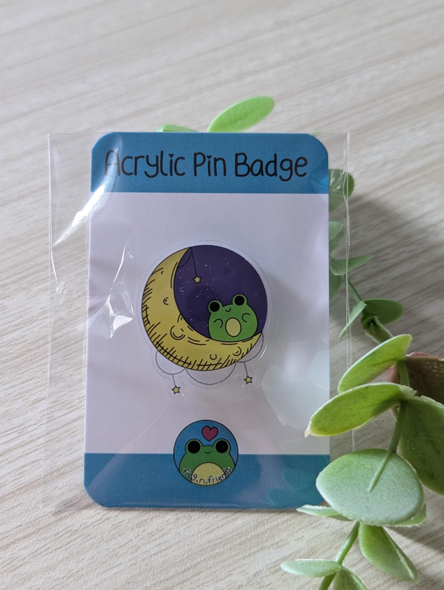 Frog on the moon acrylic pin