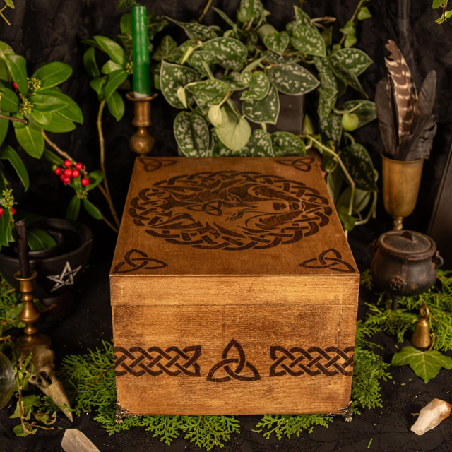 XL Celtic Wolf Hand Burned wooden Box