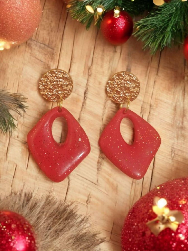 Boucles d'oreilles rouge et doré