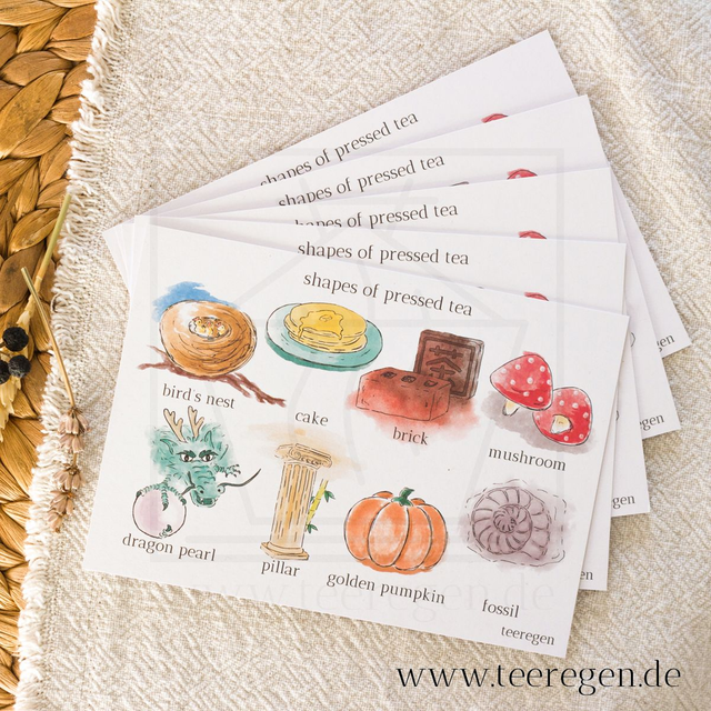 Shapes of Pressed Tea - Set of 5 - Tea Culture On Postcards