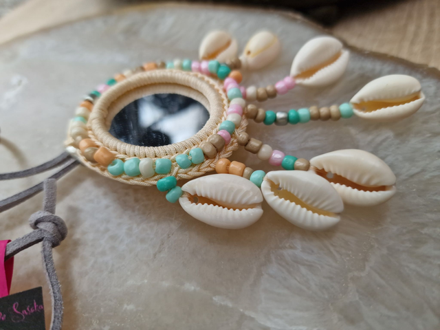 Collier Sautoir Miroir Bohème Macramé Attrape Rêves Coquillages Perles
