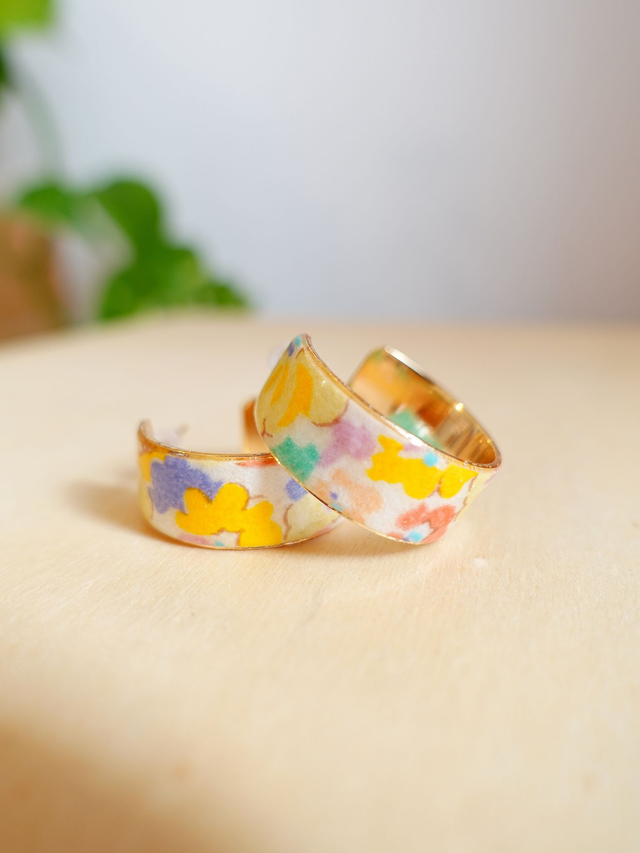 Plaqué or 18k & acier inoxydable / Papier japonais washi / Jaune, or / Bijou japonais / Boucles d'oreilles /