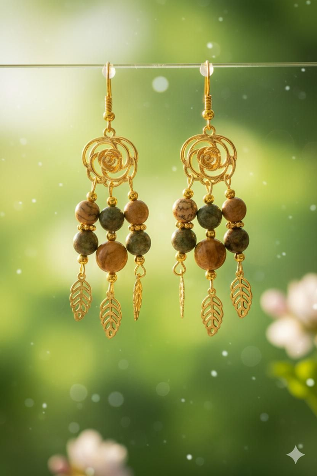 Boucles d'oreilles Jaspe Paysage/Turquoise Africaine 