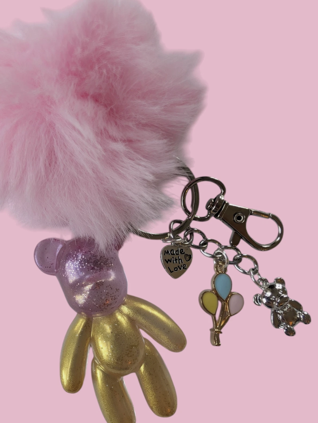 Teddy Bear Keyring (Pink Pom Pom)