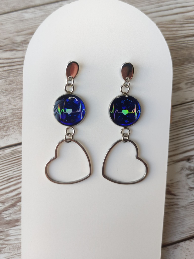 Boucles &quot;Claudine&quot; bleu et cœur acier inoxydable