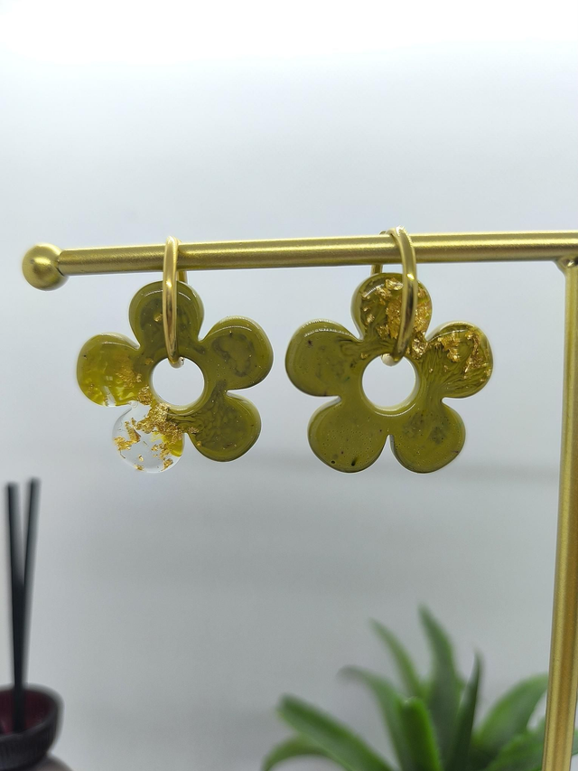 Pampilles interchangeables BORA kaki et feuilles d&#039;or 