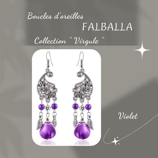 Boucles d&#039;oreilles FALBALLA - Collection Virgule - Violet