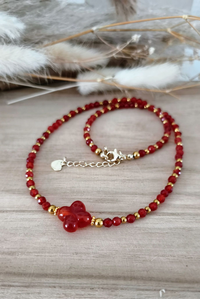 A Collier "Trèfle" Cornaline facettée
