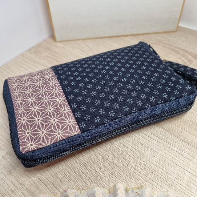 Portefeuille court zippé "Kiko & Asanoha" bleu marine & violet