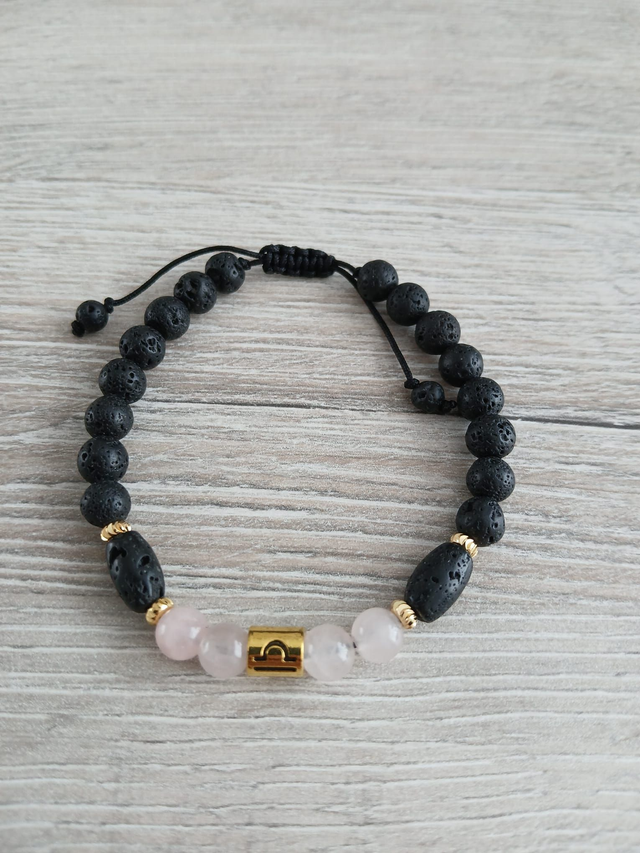 Sterrenbeeld armband Weegschaal - Rozenkwarts & Lavasteen -  verstelbaar  (7.031)