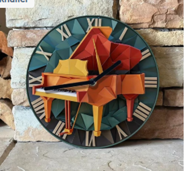 Vintage metalen klok Klavier (20cm diameter) Nieuw.