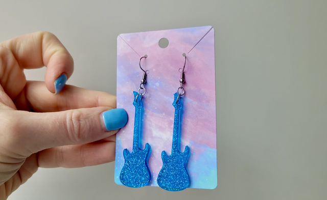 Earrings | Blue Glitter Guitars | Stainless Steel Hooks