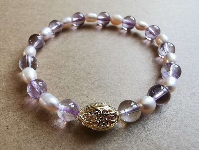 Bracelet en Améthyste 7A et perles de culture, ornement 14K