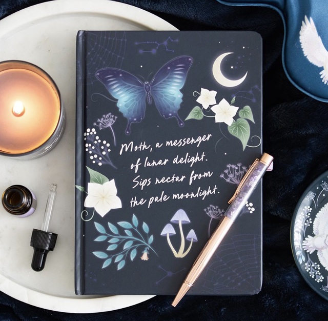 Midnight Moth Journal with Amethyst Crystal Pen