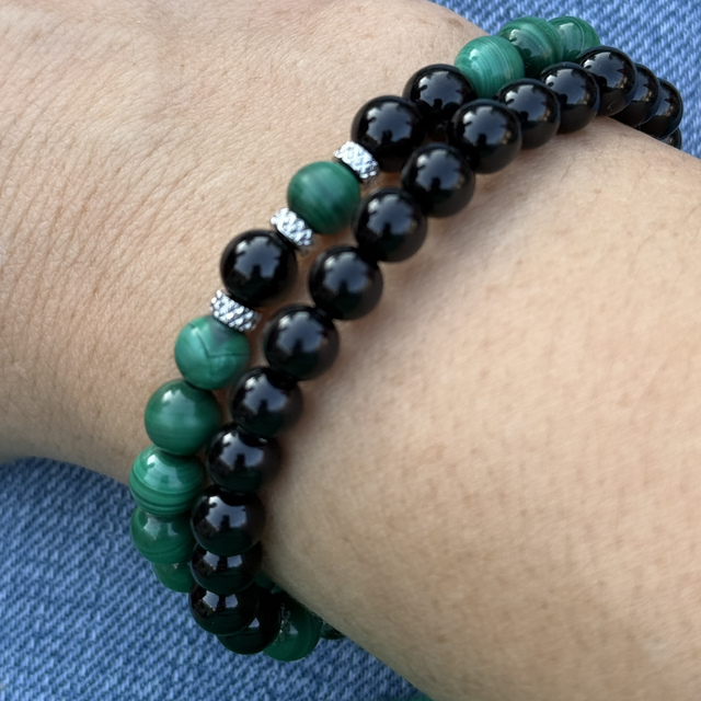 Duo Bracelets Malachite et Obsidienne noir