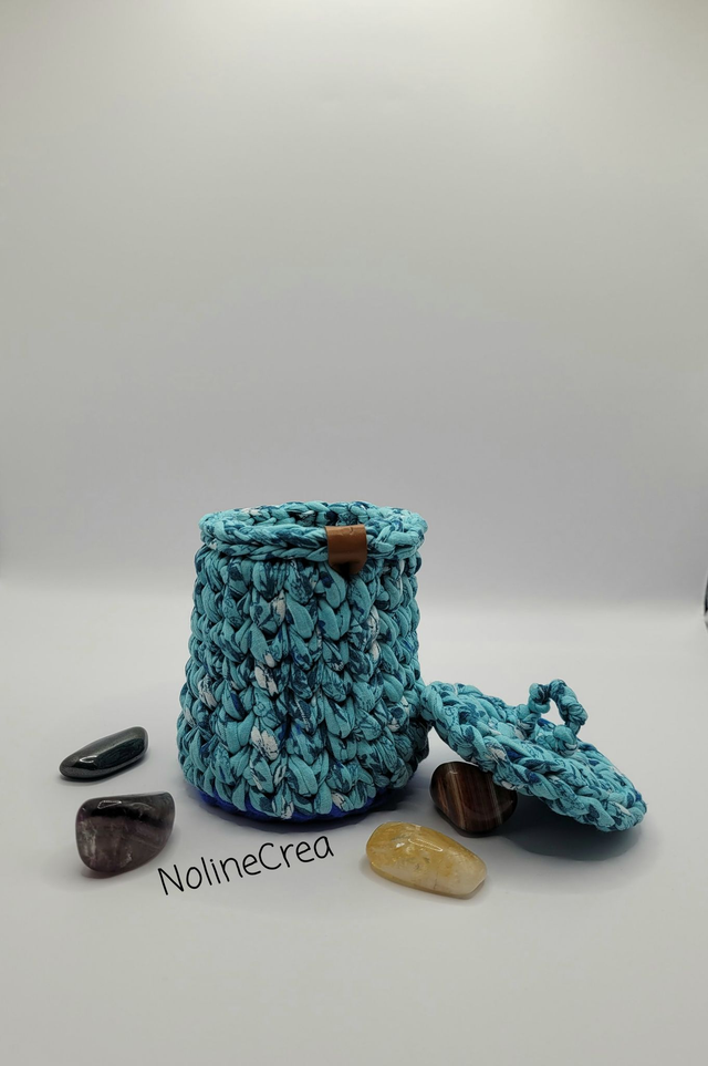 Pot pour coton tiges, pot de rangement imprimé bleu, rangement salle pour salle de bain