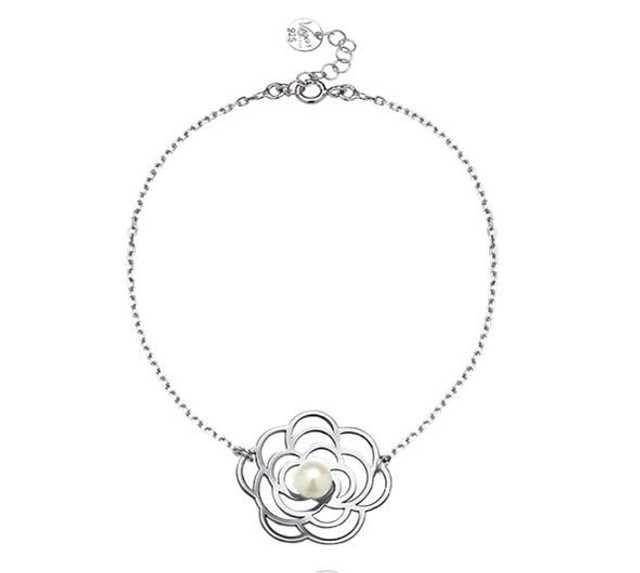 Armband “Parel” – sterling zilver 925 met camelia en witte parel
