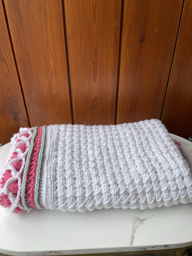 SALE! White, Pink & Green Baby Blanket