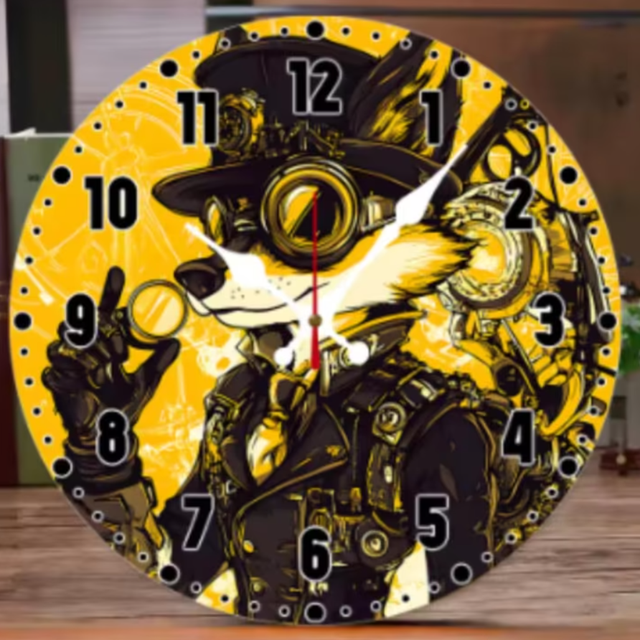 Ronde wandklok van hout Steampunk Vos (25cm)