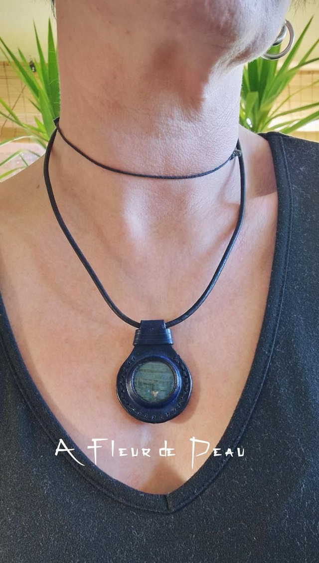 Collier cuir et Labradorite