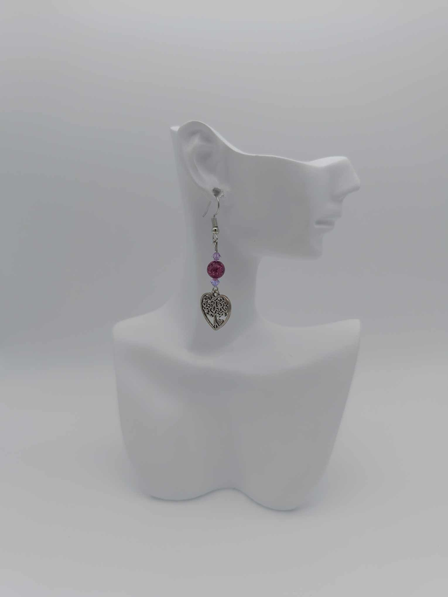 Boucles d&#039;oreilles en métal Arbre de vie et perles Swarovski    