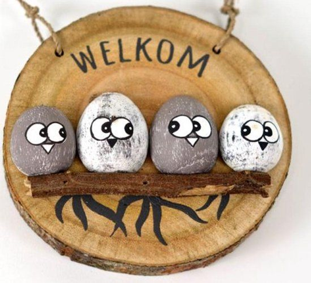 WOODART | Boomschijf 4 vogels 13x13cm welkom natural