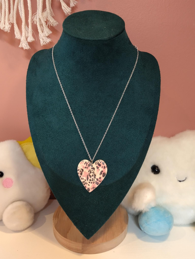 Animal print polymer clay heart necklace 