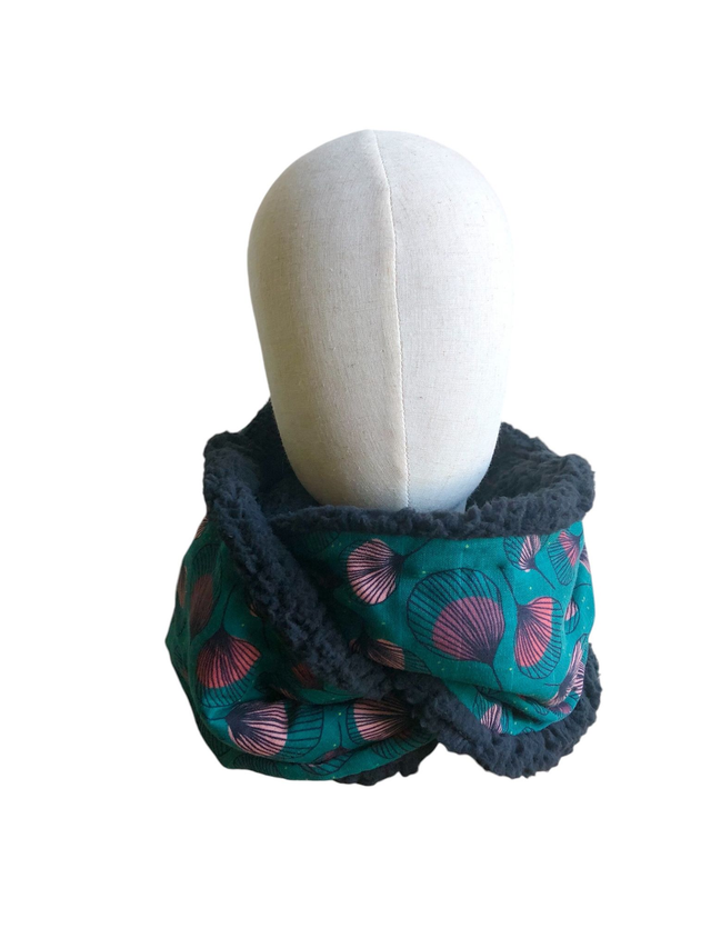 Echarpe double tour Sherpa - PLUMES - vert et noir