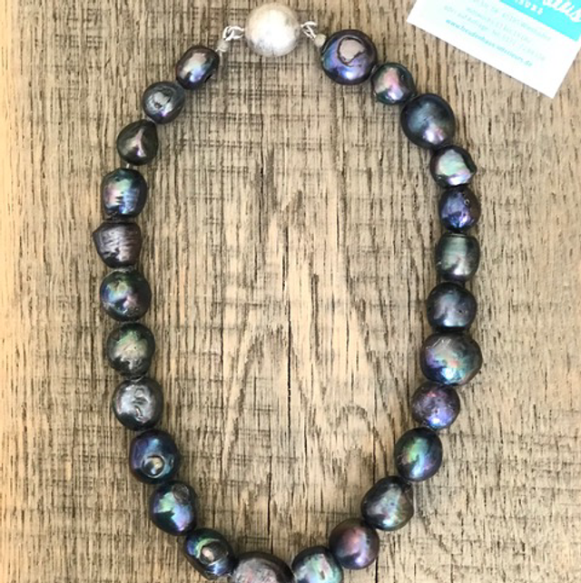 Perlencollier Barockperlen mit Silberschließ Magnet