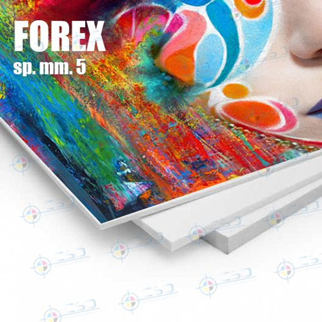 Forex HQ spessore 5 mm. pronti in 6 giorni: squadrato, stampa monolato quadricromia su PVC adesivo, laminazione opaca, calandrato (prezzo con IVA)