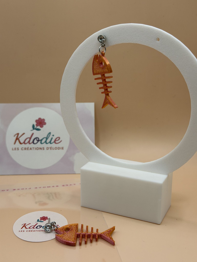 Boucles d'oreilles Poisson - Attaches couleur inox avec brillant