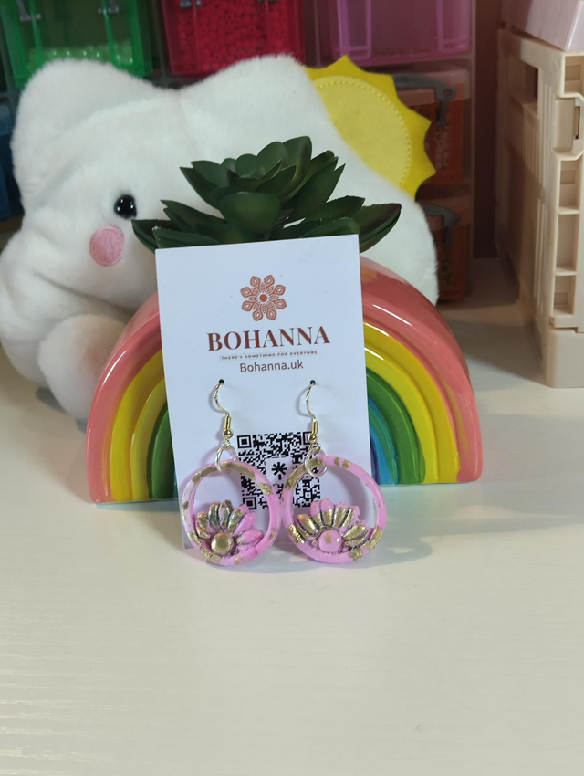 Handmade polymer clay earrings - floral hoops 