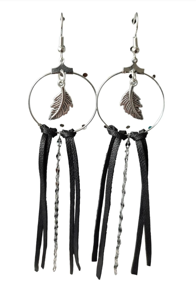 Boucles d&#039;oreilles cuir recyclé pièce unique 