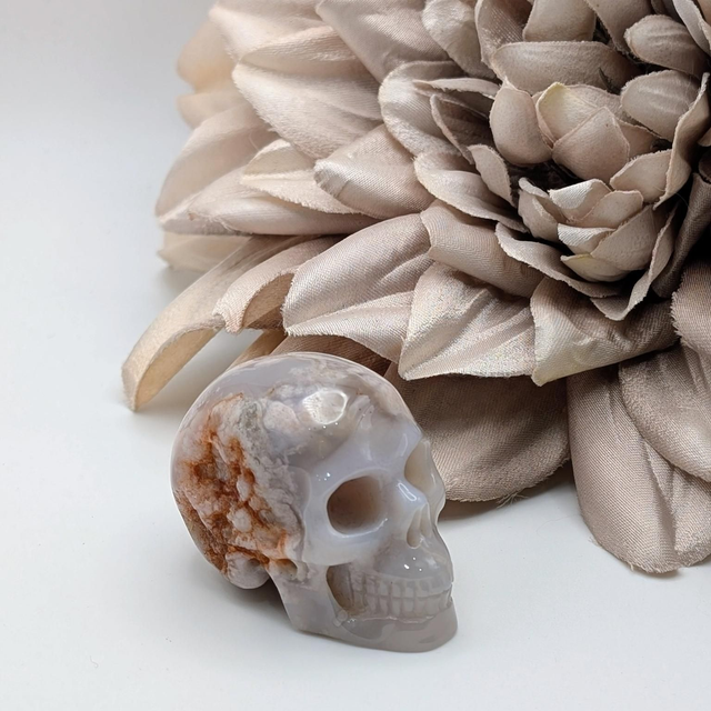 High Quality Hand Carved Crystal Skull - 2" Sakura Agate 