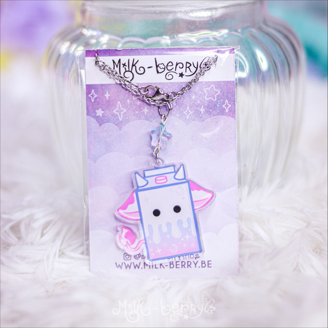 Collier Acrylique Recyclé Brique de Lait kawaii