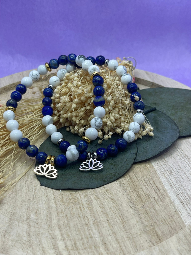 Bracelet CréaD’Âme – Vision, Clarté Intuitive Howlite &amp; Lapis Lazuli
