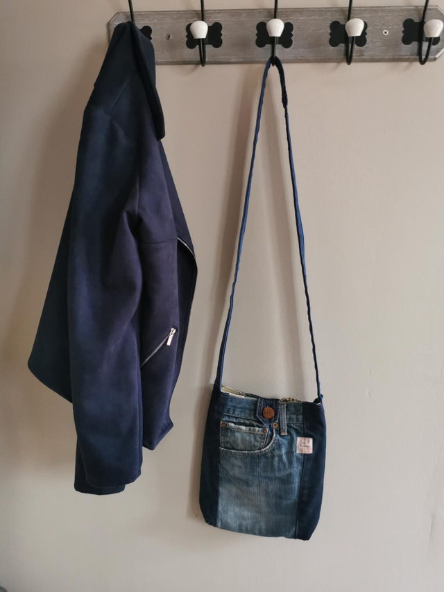 Sac mains libres #124 - Mix de jeans et tissu provençal